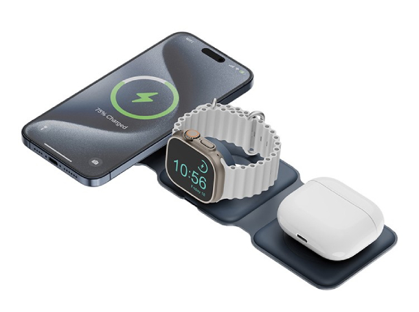 Беспроводное зарядное устройство Bazi GoMag Trio PLUS magnetic wireless foldable 15W Navy Blue