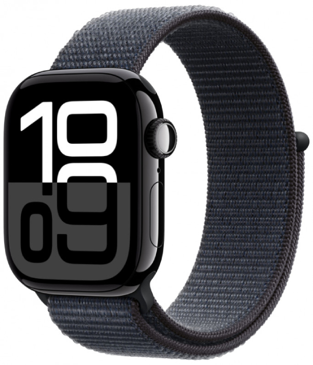 Apple Watch Series 10 GPS 42 мм, корпус из алюминия цвета «чёрный глянец», спортивный браслет цвета «Ink» (MWWG3)