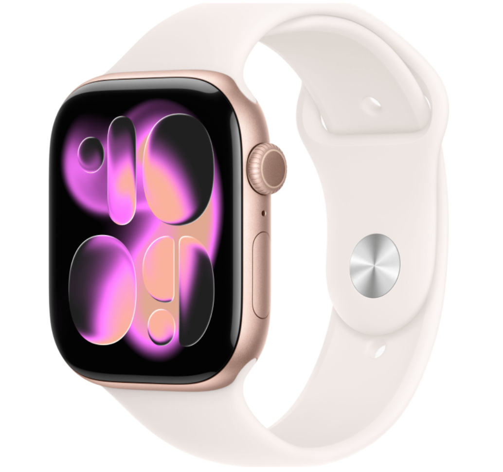 Apple Watch Series 11, 46 мм, корпус из алюминия цвета «сияющая звезда», спортивный ремешок цвета сияющая звезда
