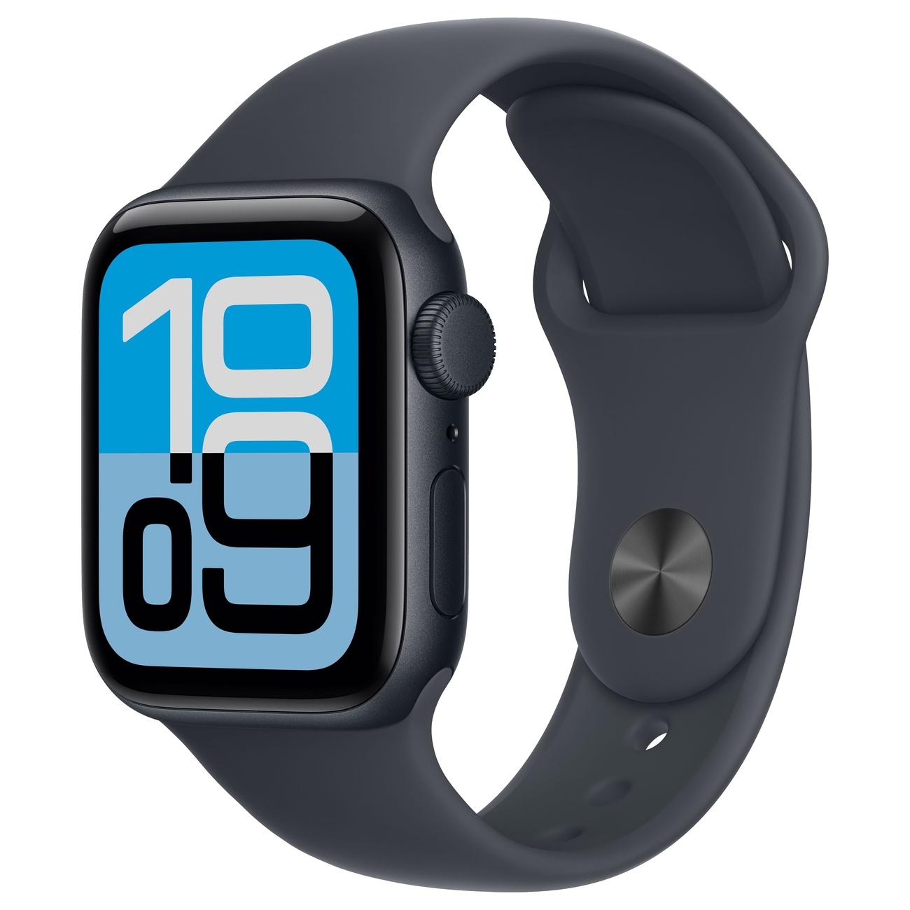 Apple Watch SE 3 (2025), 44мм алюминиевый корпус "Темная ночь", спортивный ремешок "Темная ночь" S/M (MEHN4)
