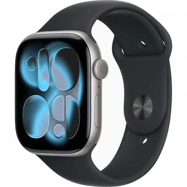 Apple Watch Series 11 GPS 46 мм, корпус из алюминия цвета «серый космос», спортивный ремешок черного цвета M/L MEV44