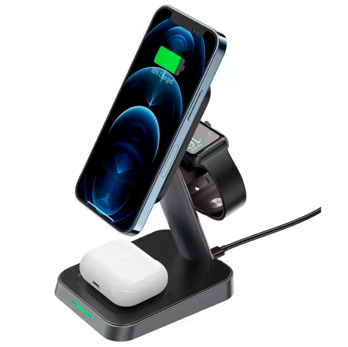 Зарядная станция ACEFAST 3 в 1 Desktop wireless charging stand E3: iPhone, Airpods,iWatch 15W, черная