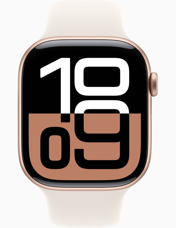 Apple Watch Series 10 GPS 46 мм, корпус из алюминия цвета «розовое золото», спортивный ремешок цвета «румянец» S/M (MWWT3)