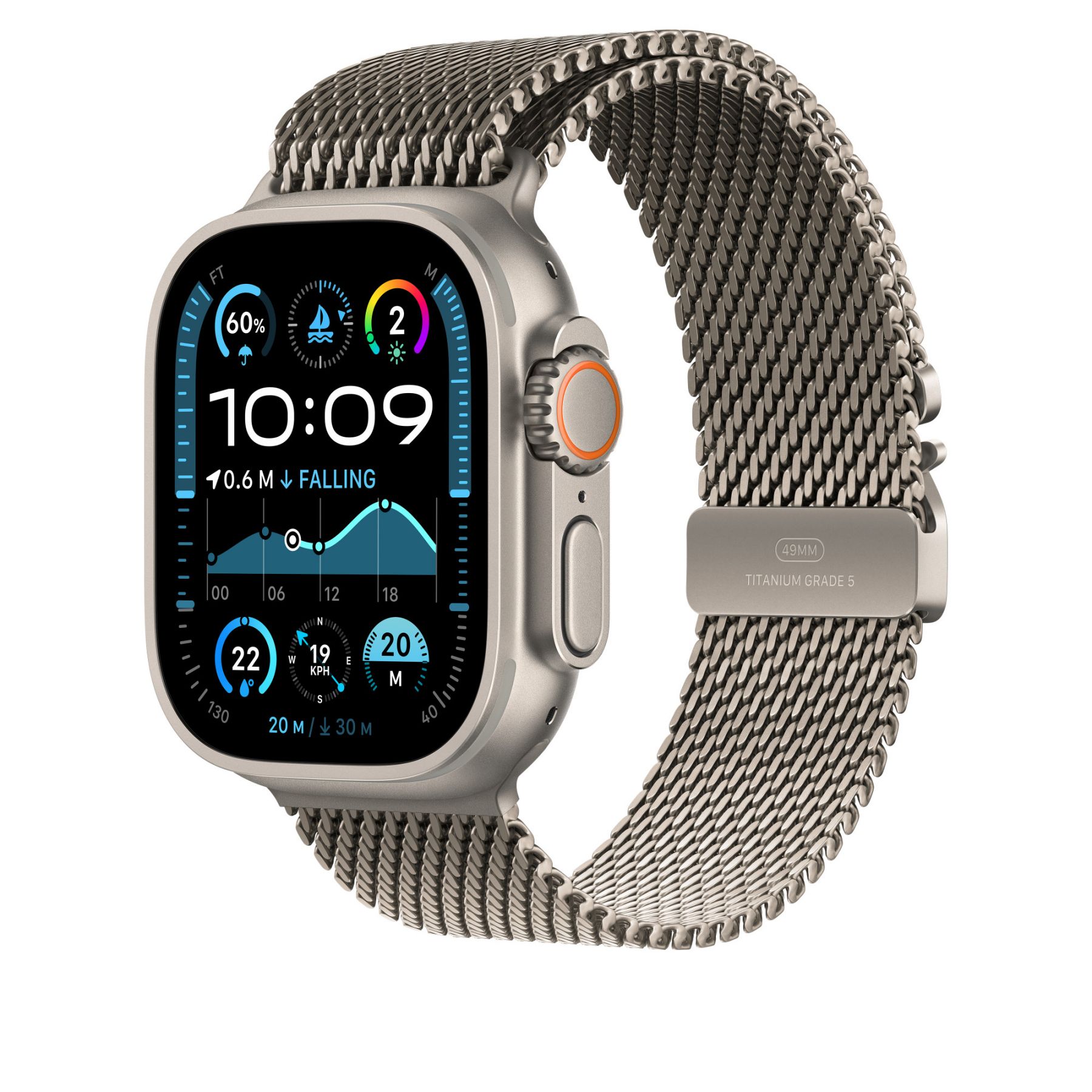 Ремешок Apple для Apple Watch 49мм Milanese Loop M, Натуральный титан