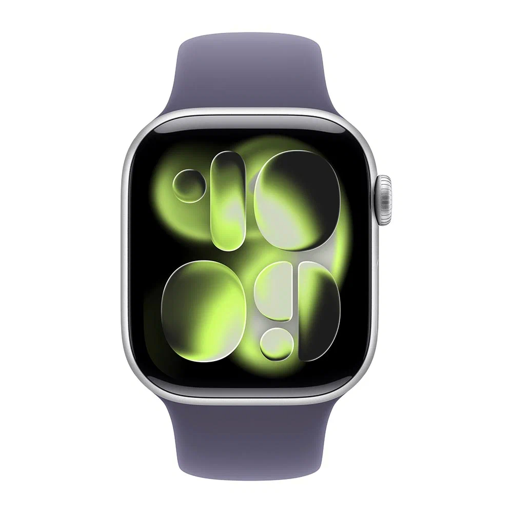 Apple Watch Series 11 GPS 46мм, Серебристо-алюминиевый корпус, Спортивный ремешок фиолетового цвета M/L MEVA4, Серебристый